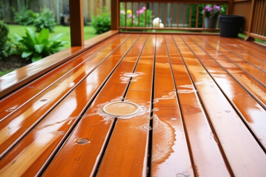 Cedar deck cleaned with chemistry and a low-pressure rinse