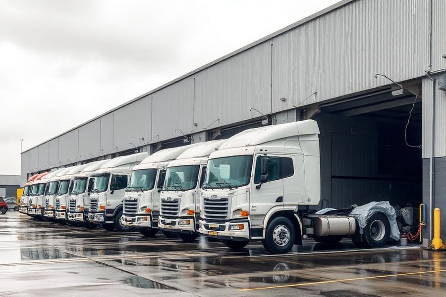 Box truck fleet at a warehouse apron